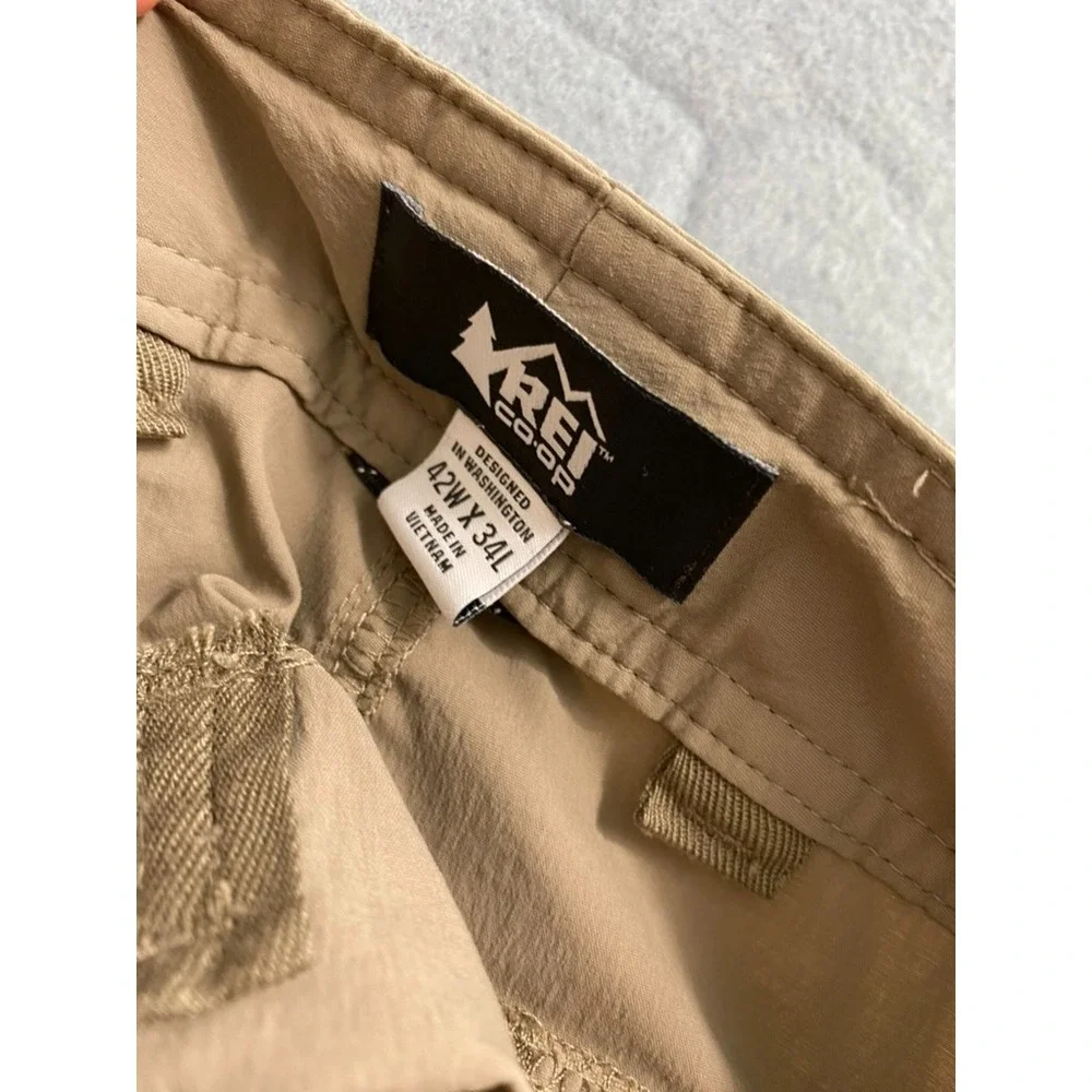 REI Convertible Hiking Pants Men's Sz 42x34L Tall Beige 2-in-1 Nylon Outdoor